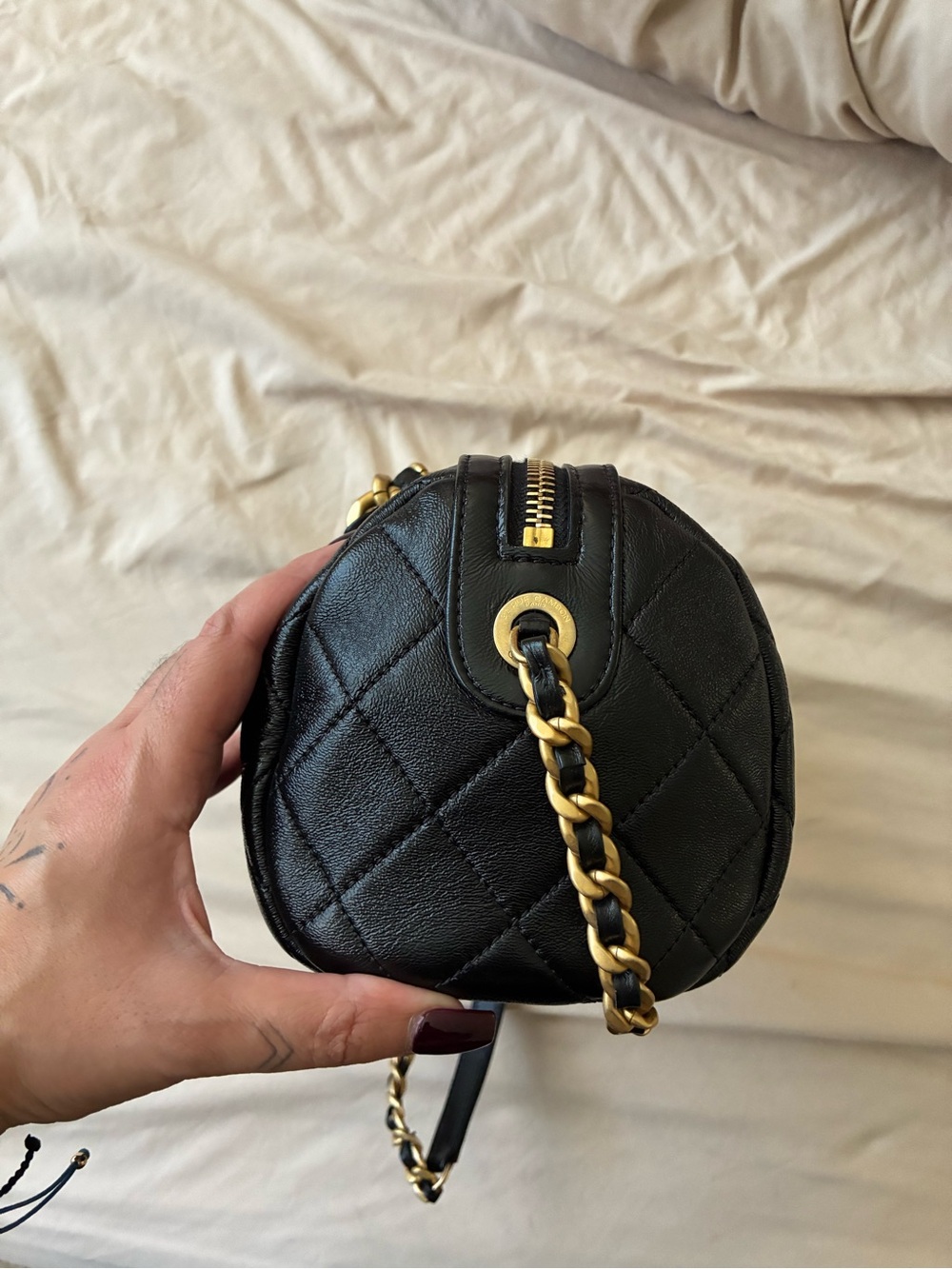 Chanel Black Quilted Barrel Shoulder Bag with Gold Chain - Picture 6 of 11